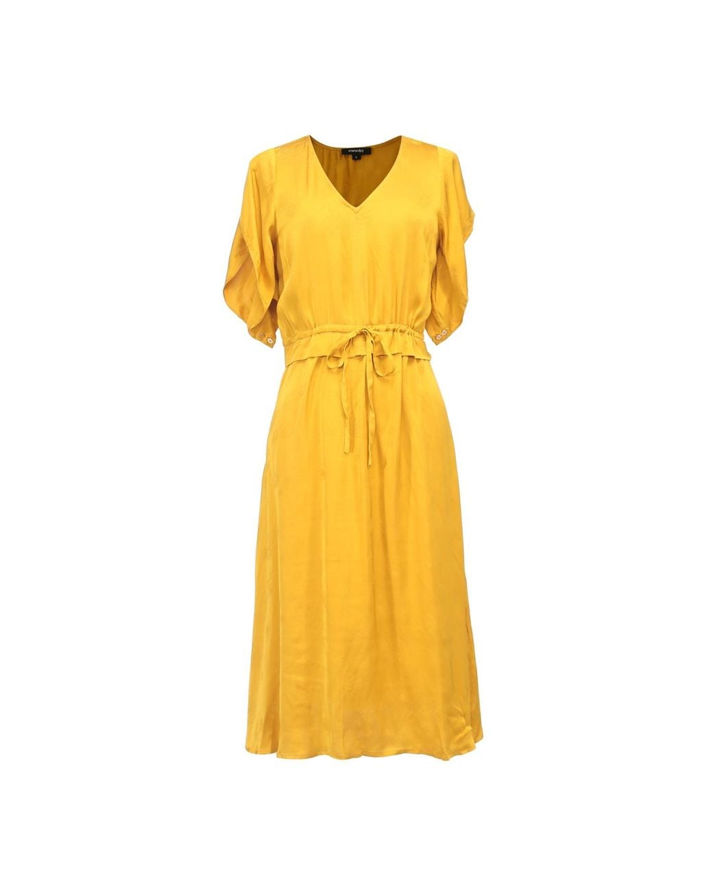 Smart and Joy Yellow V-Neckline Midi Dress With Drawstring Belt