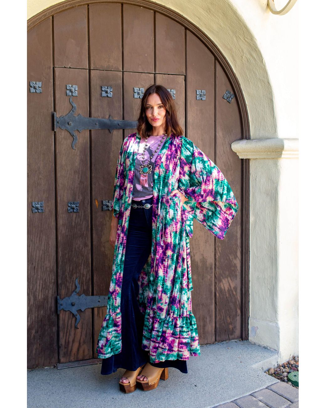 Jennafer Grace Green Janys Scarf Sleeve Kimono
