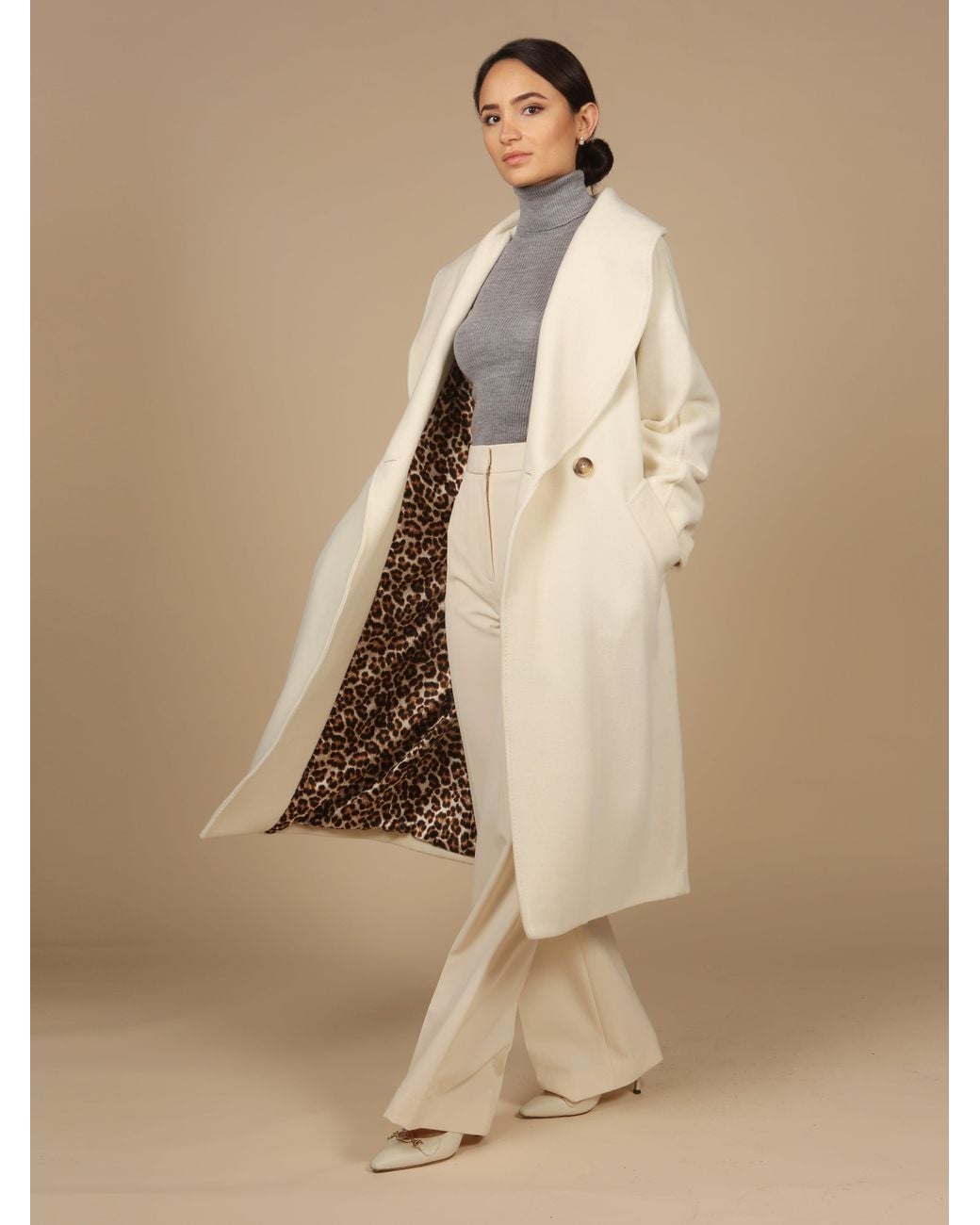 Santinni Natural 'Hepburn' 100% Italian Virgin Wool & Cashmere Coat