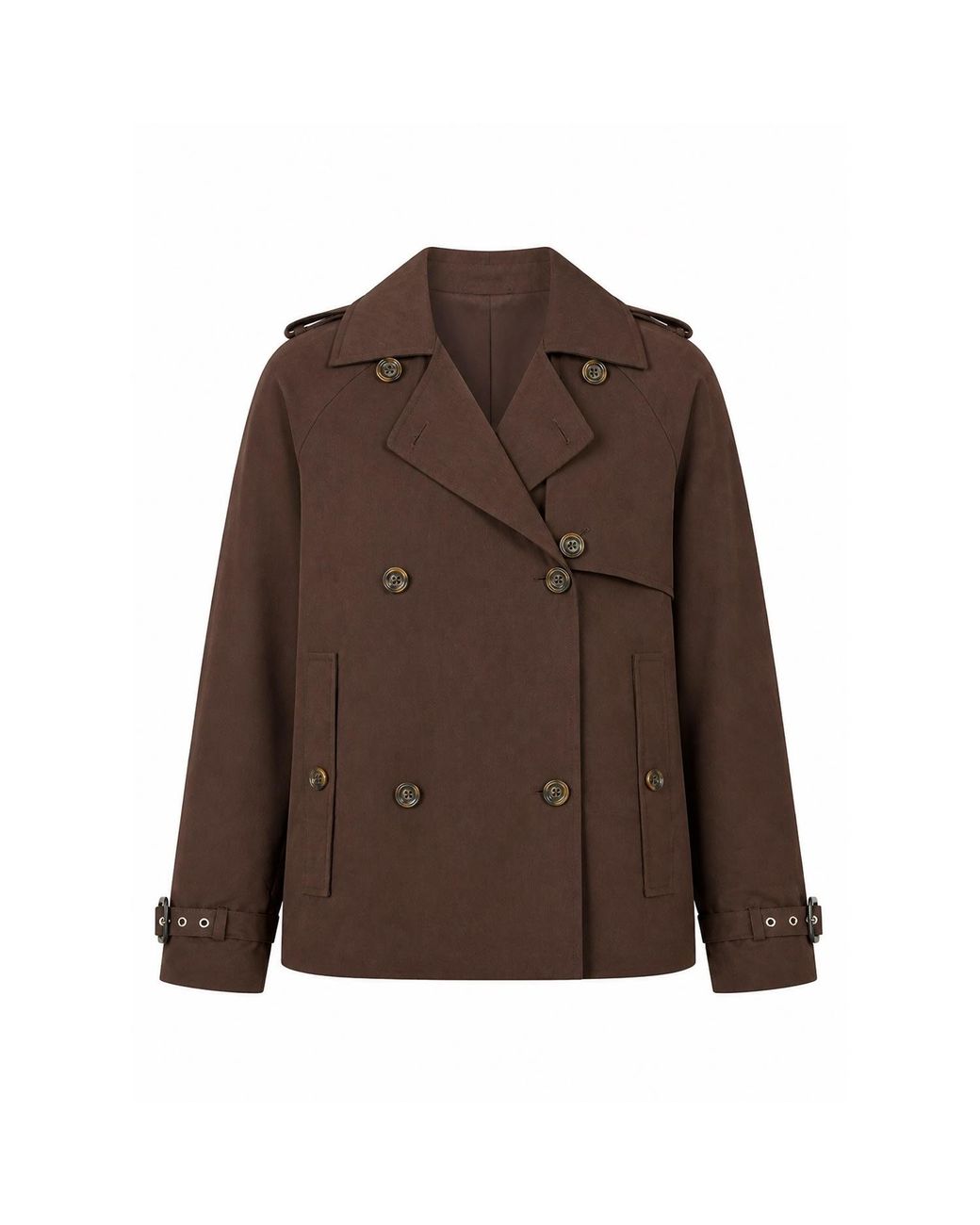 Yumi' Brown Cropped Trench Coat With Check Lining