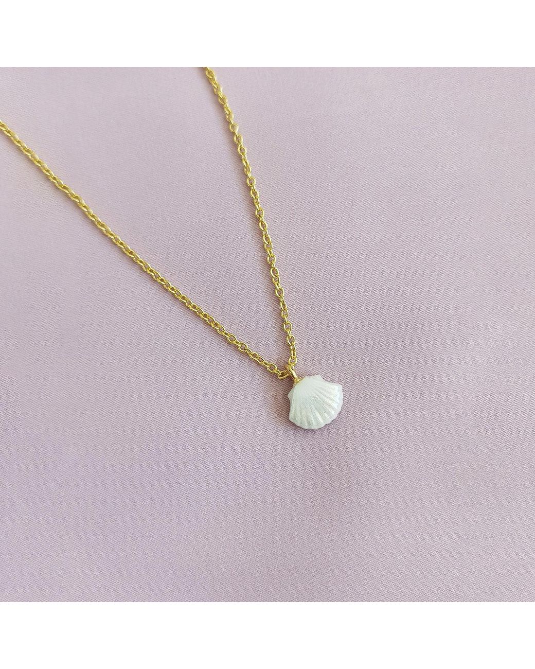 POPORCELAIN Metallic Mini Porcelain Seashell Necklace, Tone