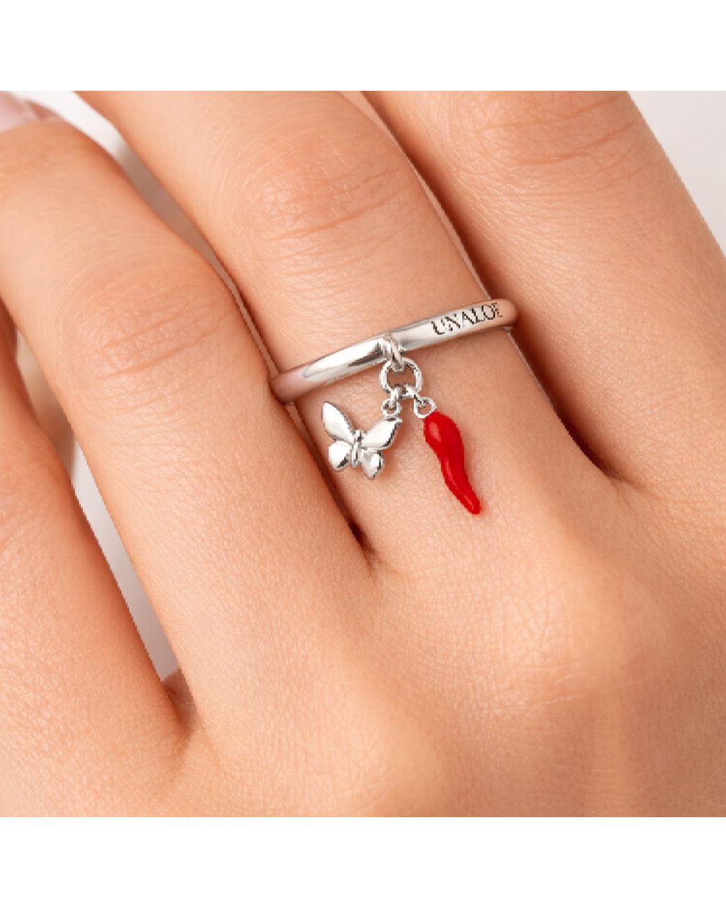 Unaloe White Butterfly Lucky Charm Sterling Ring – Adjustable Statement Ring