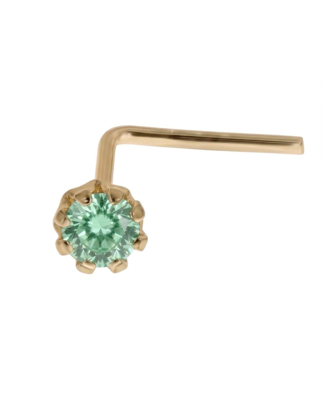 Zahav Jewelry Green 14K Solid 24G 1.5Mm Mint Cz L-Shape Nose Stud