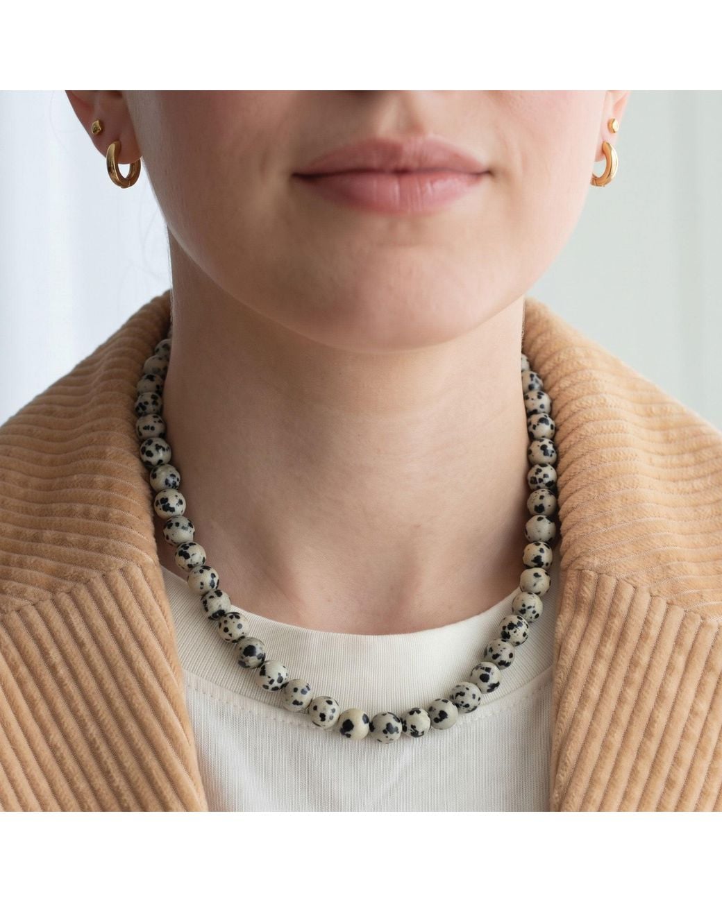 Kris Nations Metallic Dalmatian Jasper Gemstone Baller Necklace