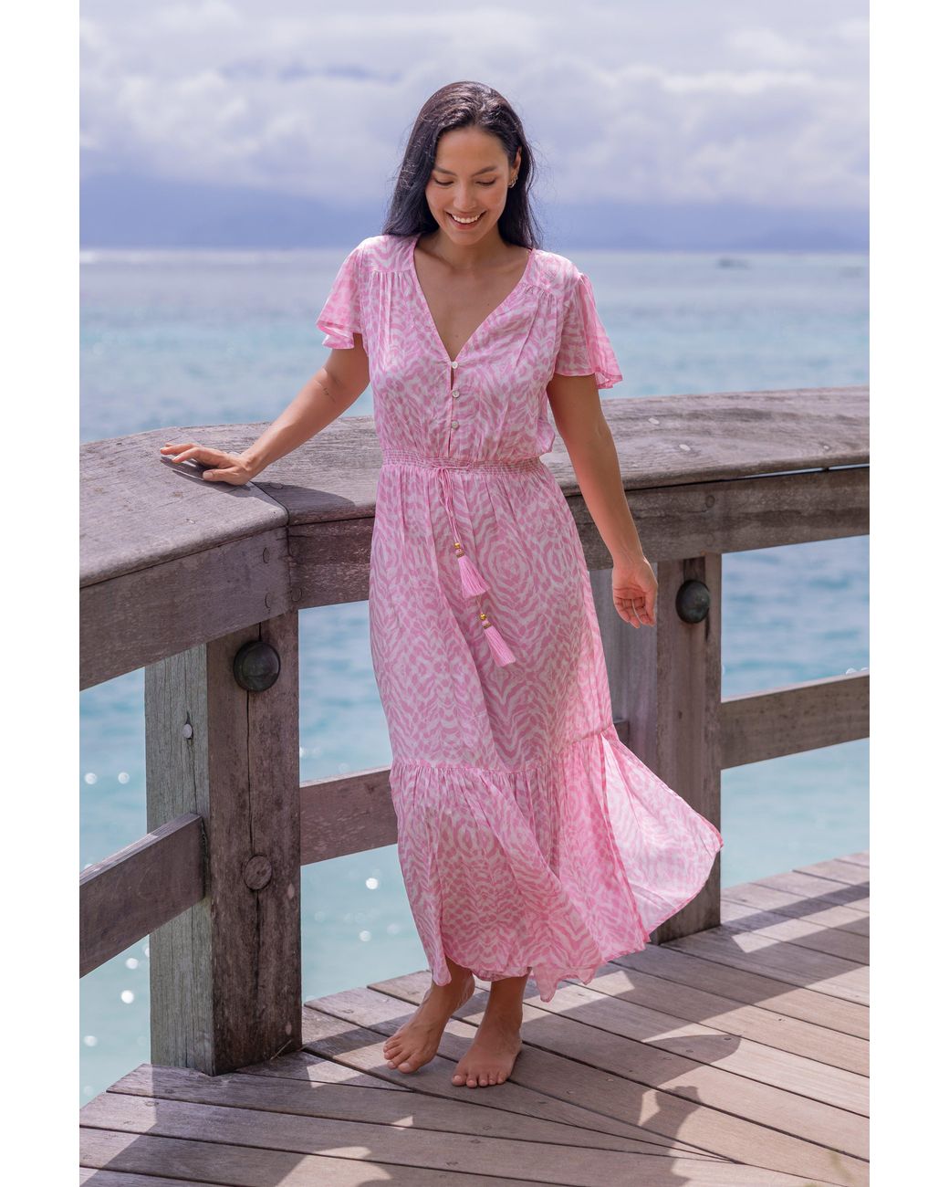 Sophia Alexia Pink Shell Zebra Florence Maxi Dress