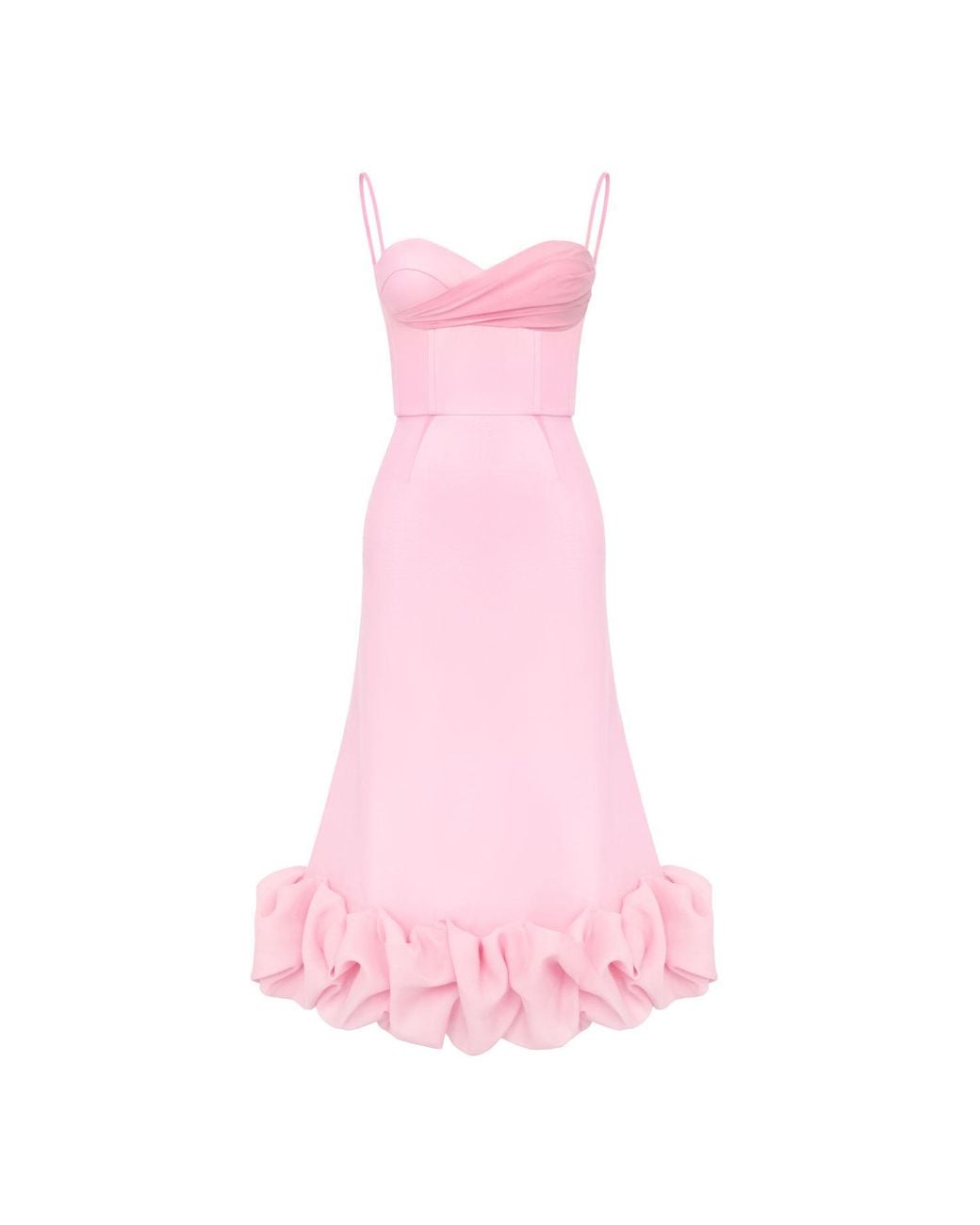 POST MERIDIEM Pink Misty Rose Draped Bodice Bottom Flounced Bustier Dress