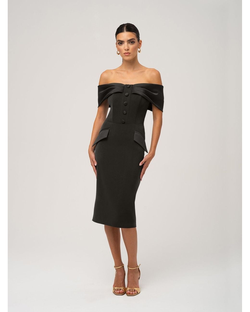 Tia Dorraine Black Steel Confidence Off-Shoulder Midi Dress