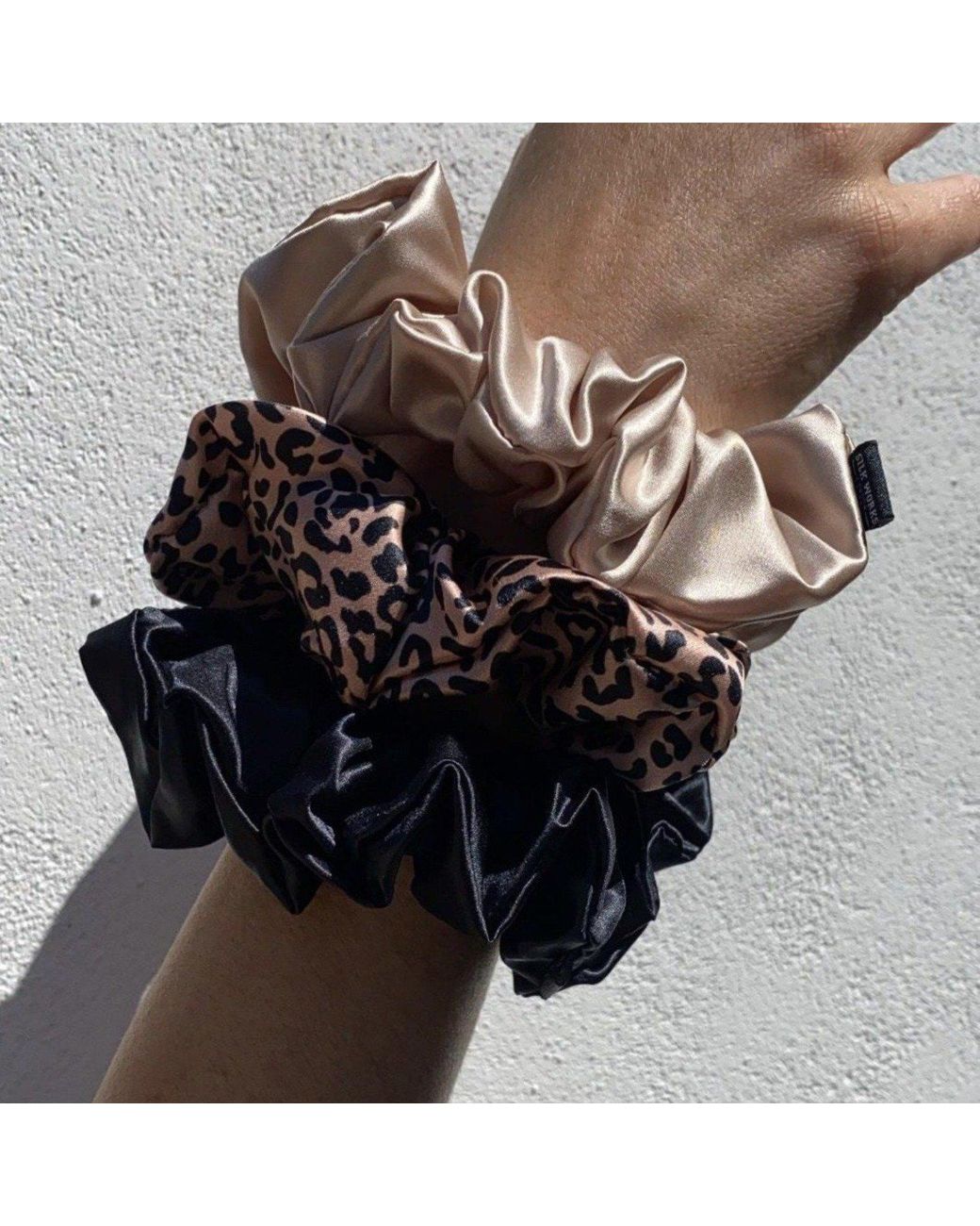 Silk Works Metallic Rose Neutrals Rose Leopard Mixed Large Scrunchie Set