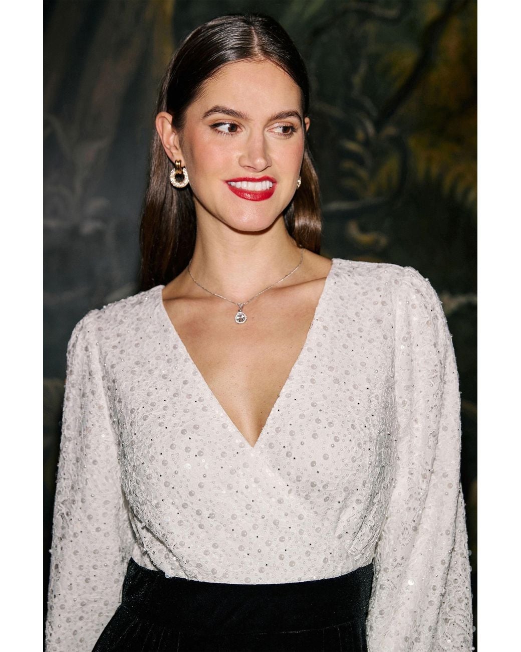 Yumi' Black Ivory Embellished Pearl Sequin Velvet Jumpsuit
