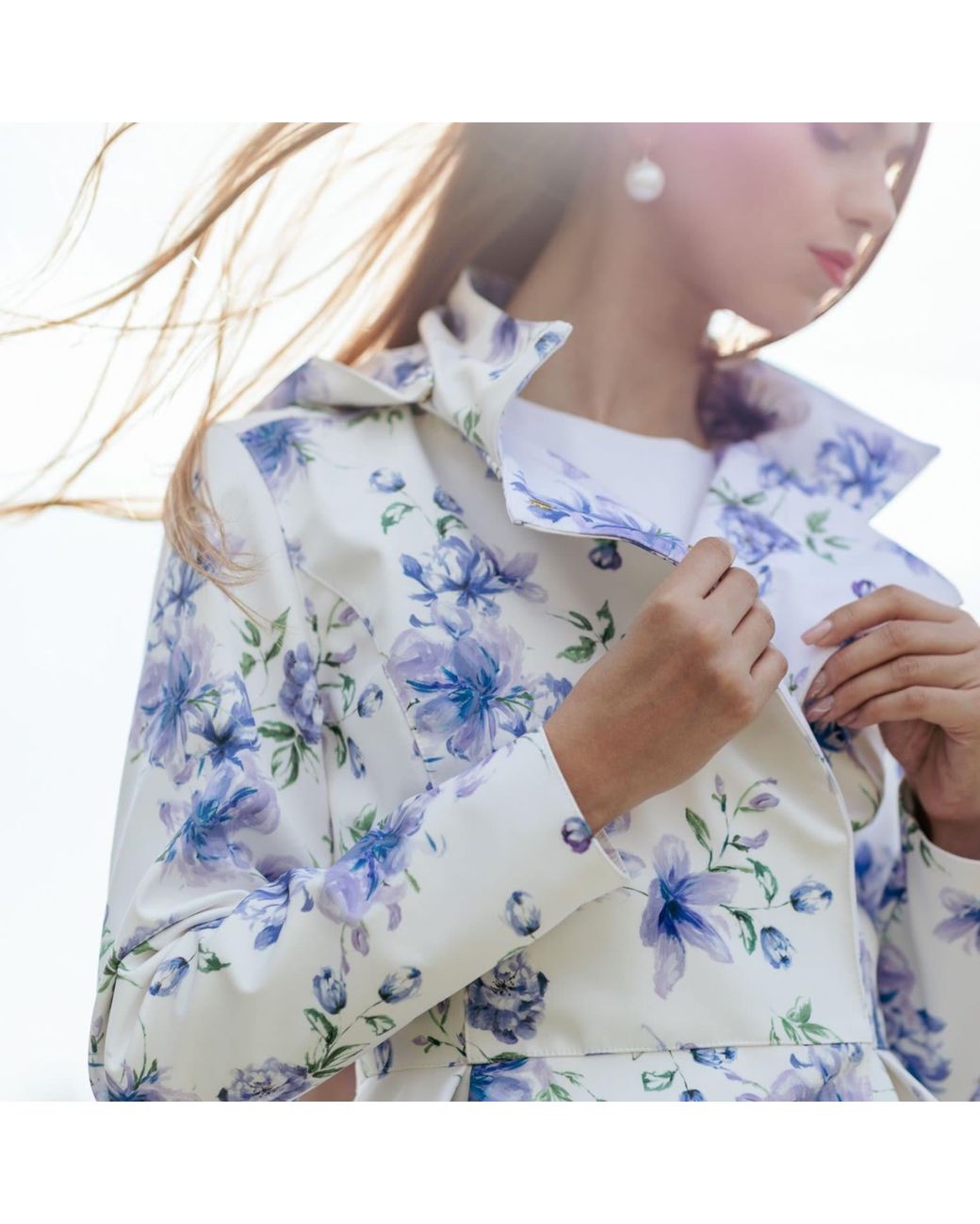 RainSisters Blue Jacket With Detachable Hood And Flower Print Whisper