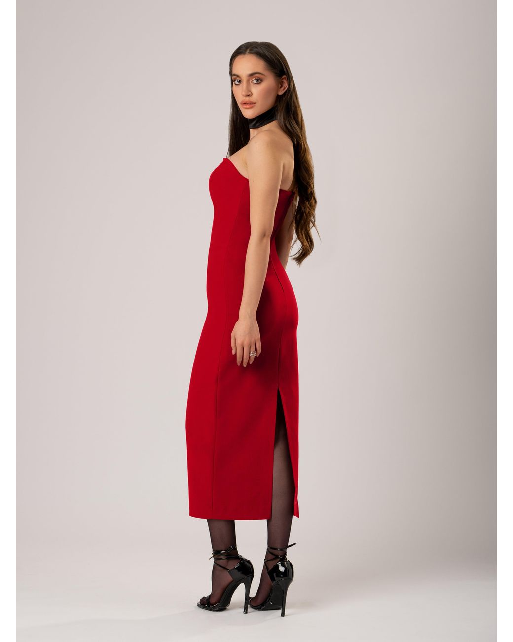 Tia Dorraine Red Kiss Me Fitted Bustier Midi Dress