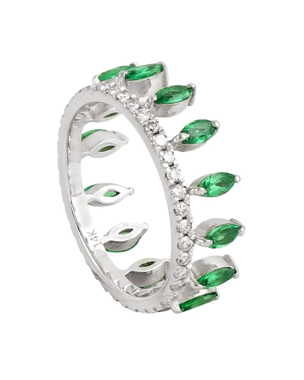 Artisan Green Emerald & Diamond Crown Band Ring
