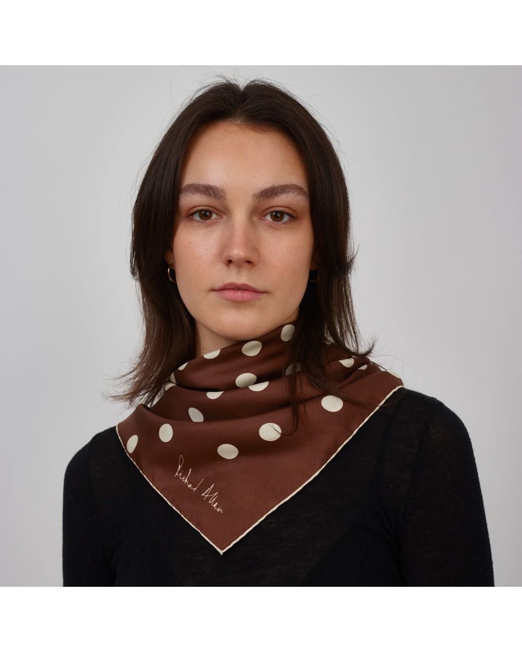 Richard Allan London Brown And Polka Silk Scarf