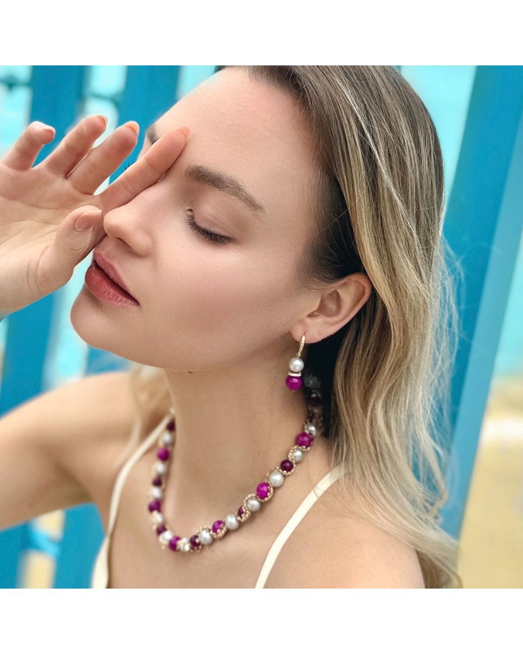 Farra Purple Freshwater Pearls With Gemstone Earrings