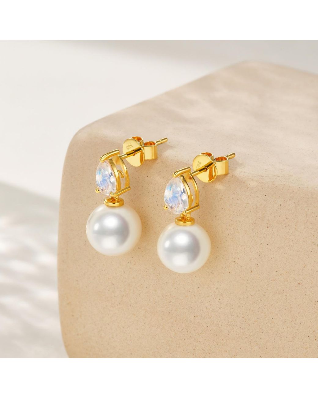 Kai Fine Jewelry Blue Solid Natural Moonstone & Freshwater Pearl Venus Tears Convertible Earrings