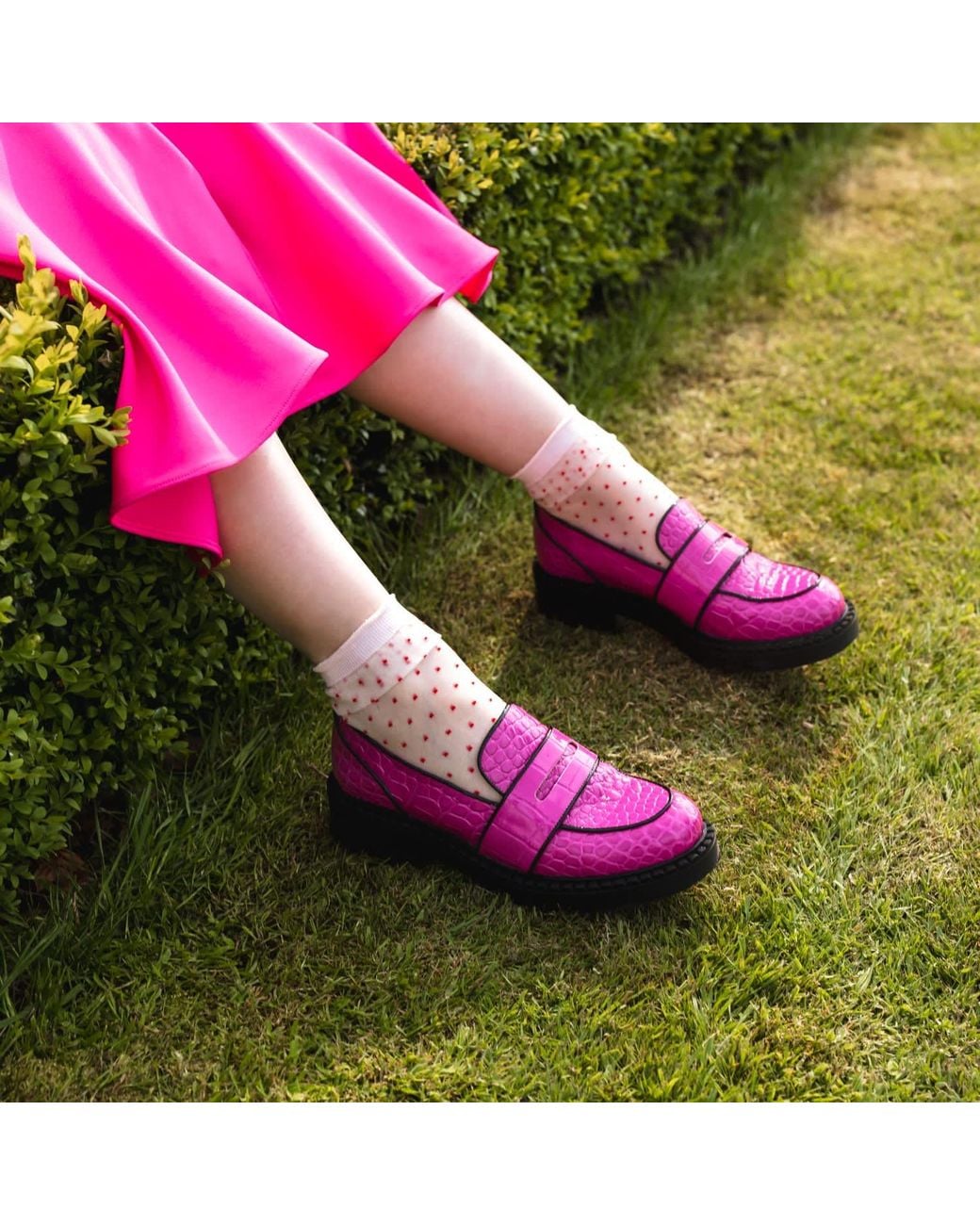 Rosamund Muir London Pink Stratford Crocodile Print Loafers