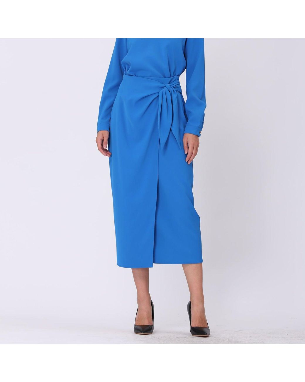 Smart and Joy Blue Wrap Skirt Tied On Side