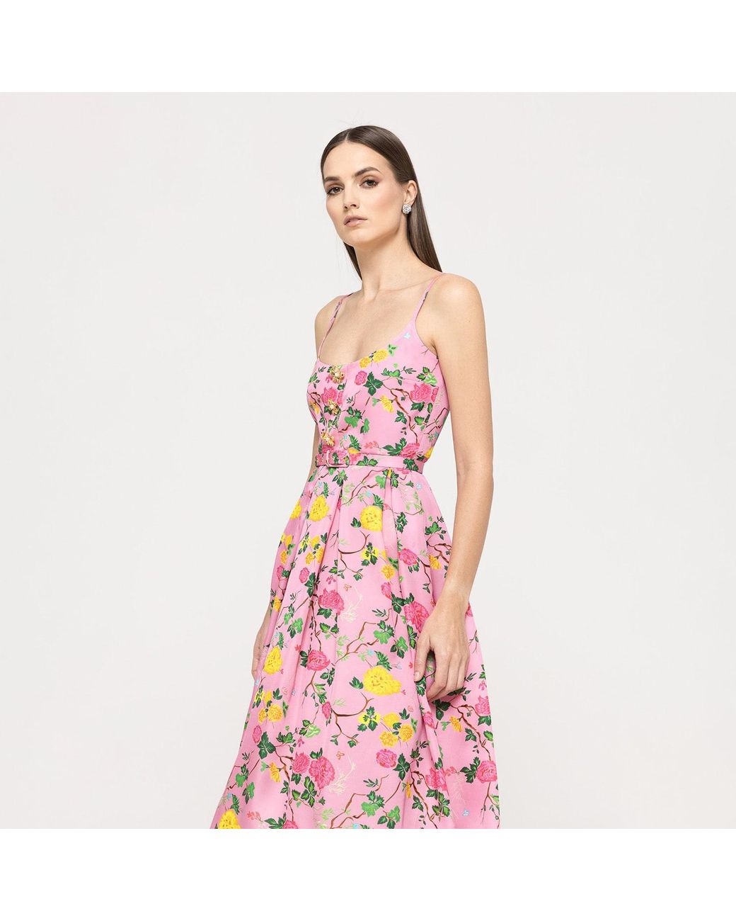 Nissa Pink Belted Viscose Midi Dress