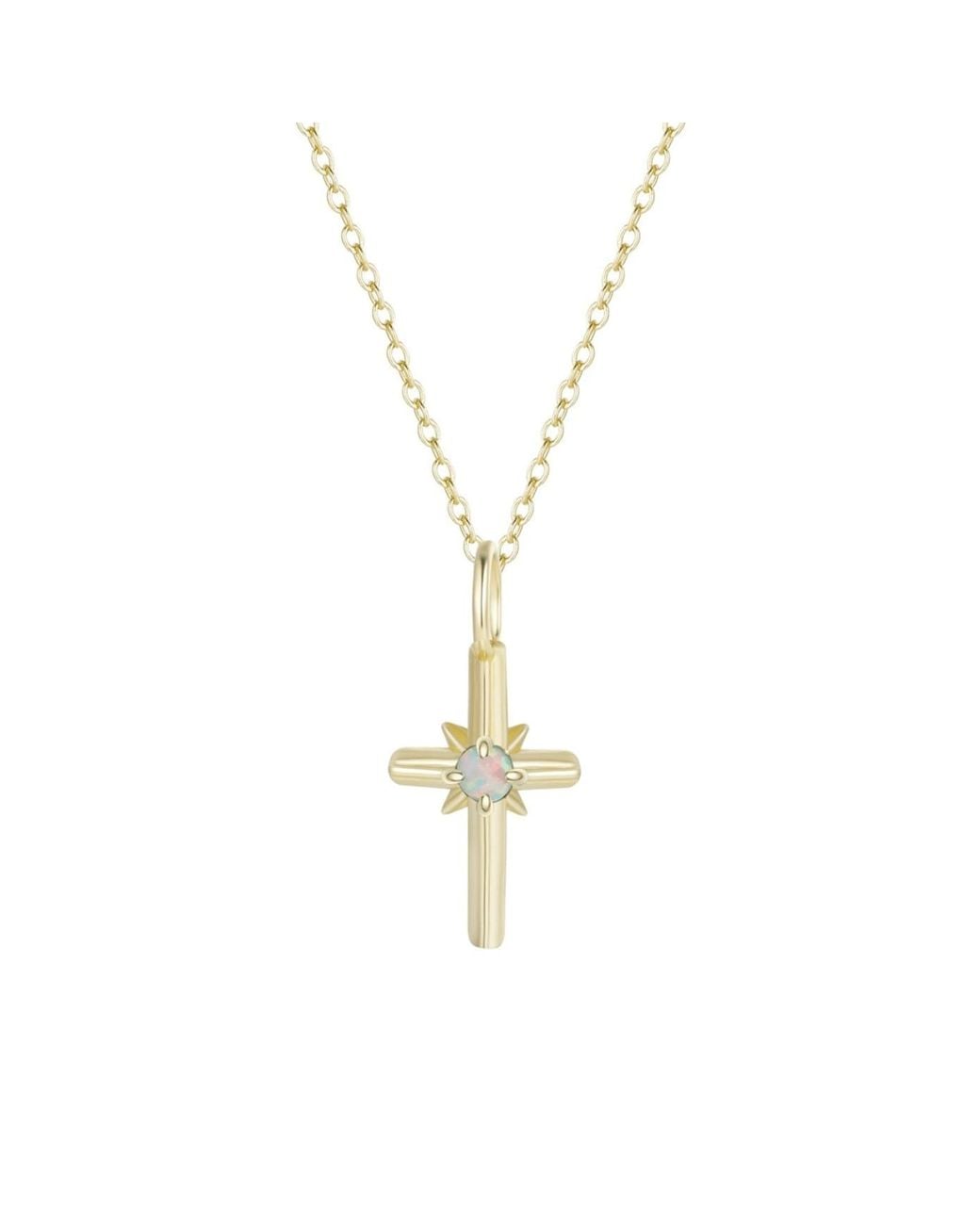 KAMARIA Metallic Opal Cross Charm Necklace