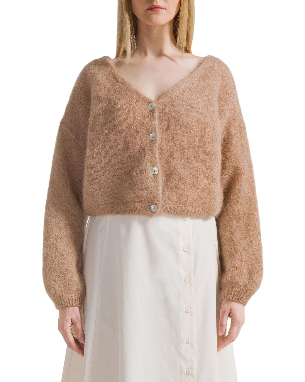 American Dreams Natural Cornelia Cropped Cardigan Medium