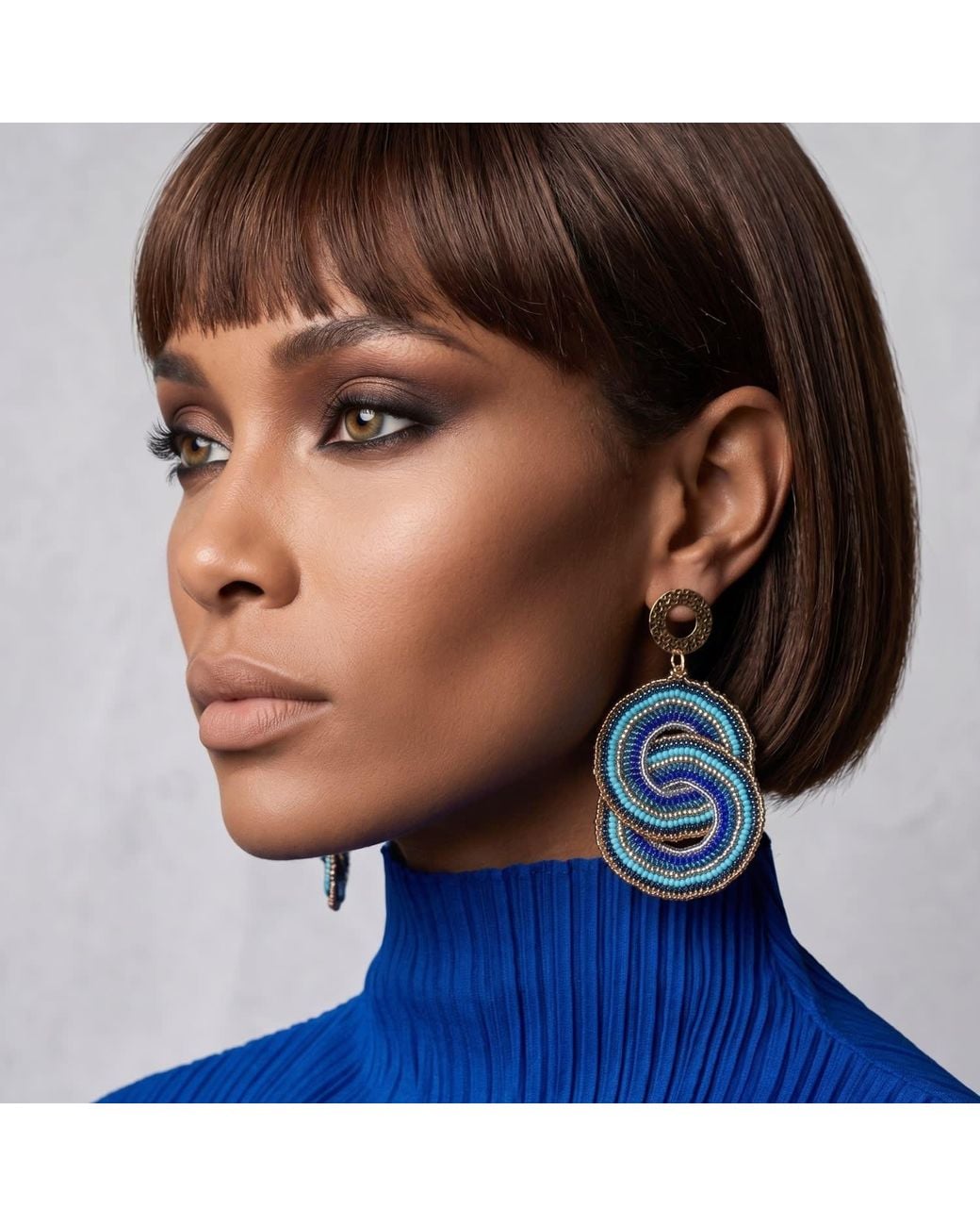 Iliana Arrazola Blue Crisscrossed Circle, Dangle Earrings, And, Glass Beads, Beaded Jewelry