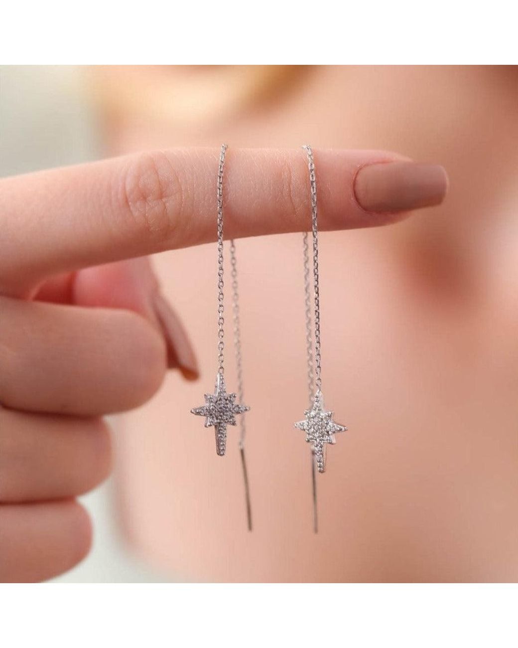 Spero London White Northernstar Starburst Sterling Chain Drop Earring
