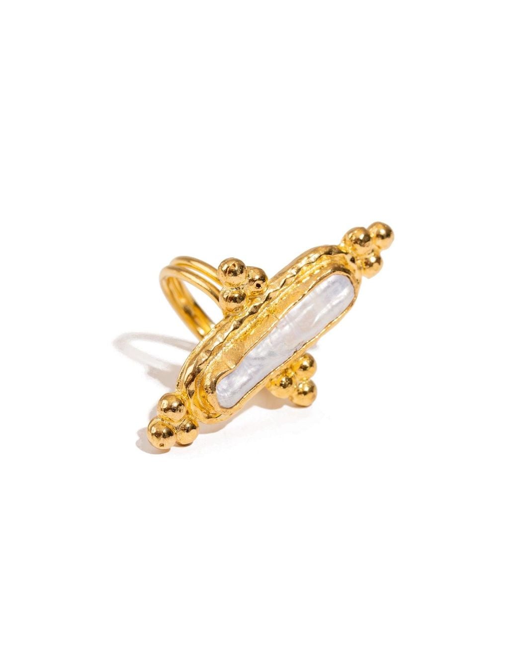 Ebru Jewelry Metallic Vintage Pearl Statement Adjustable Ring