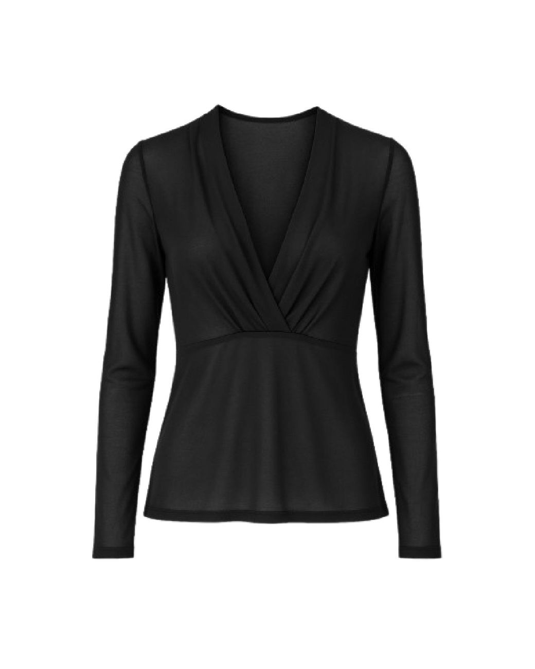 Conquista Black Long-Sleeve Top With Elegant Wrap Front
