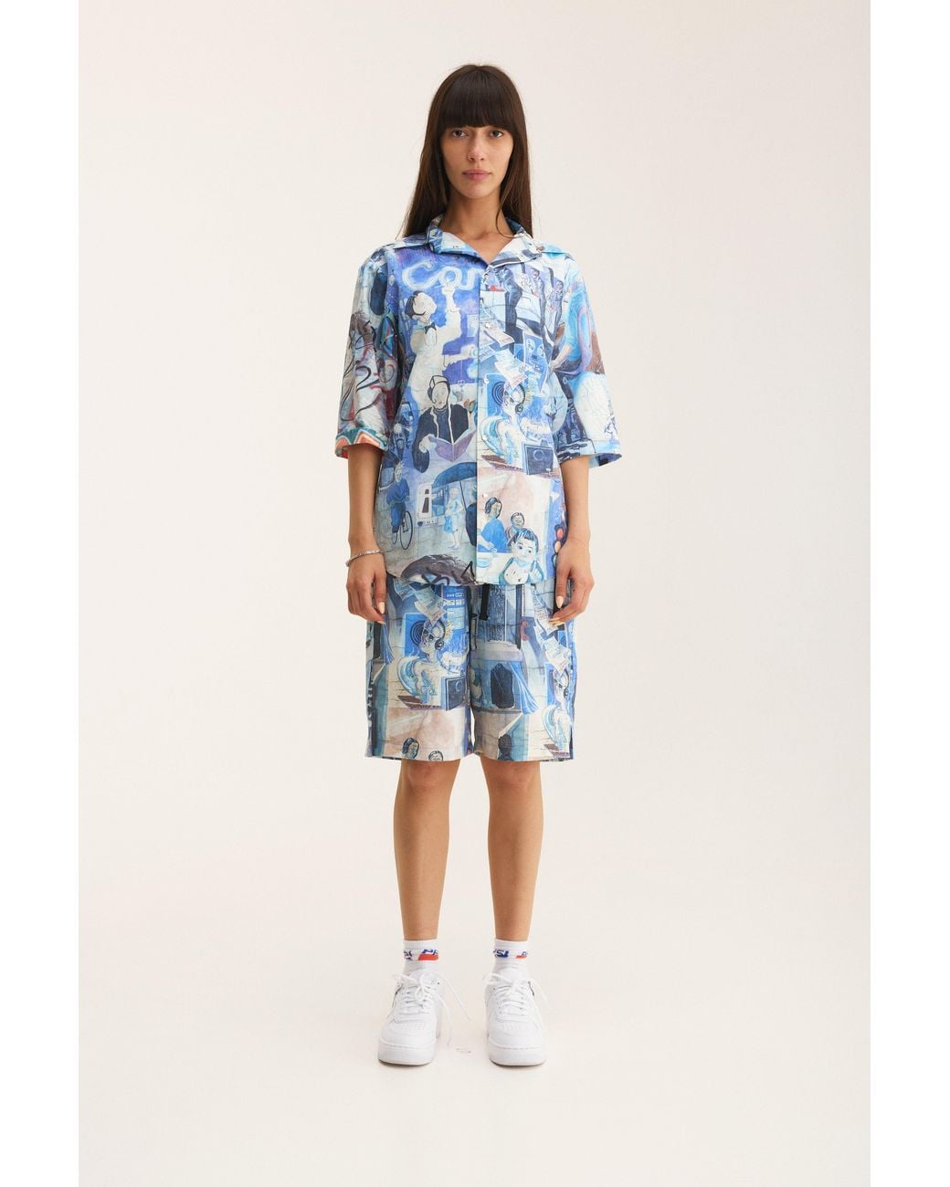 mysimplicated Blue Short Sleeve Shirt And Bermuda Set