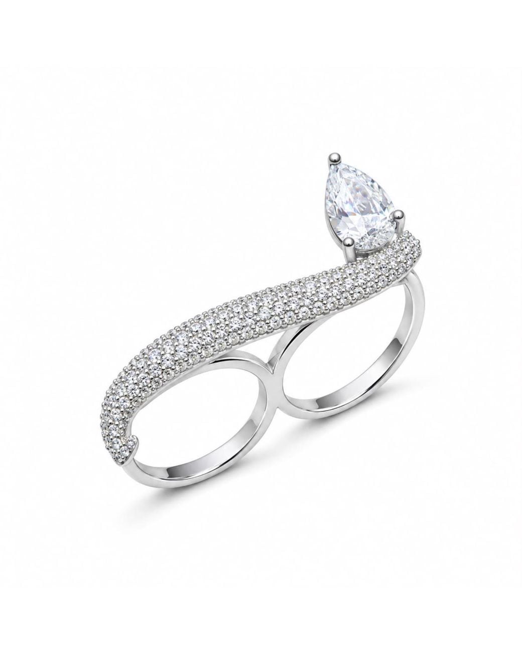 SHYMI Metallic Pave Pear Double Finger Ring