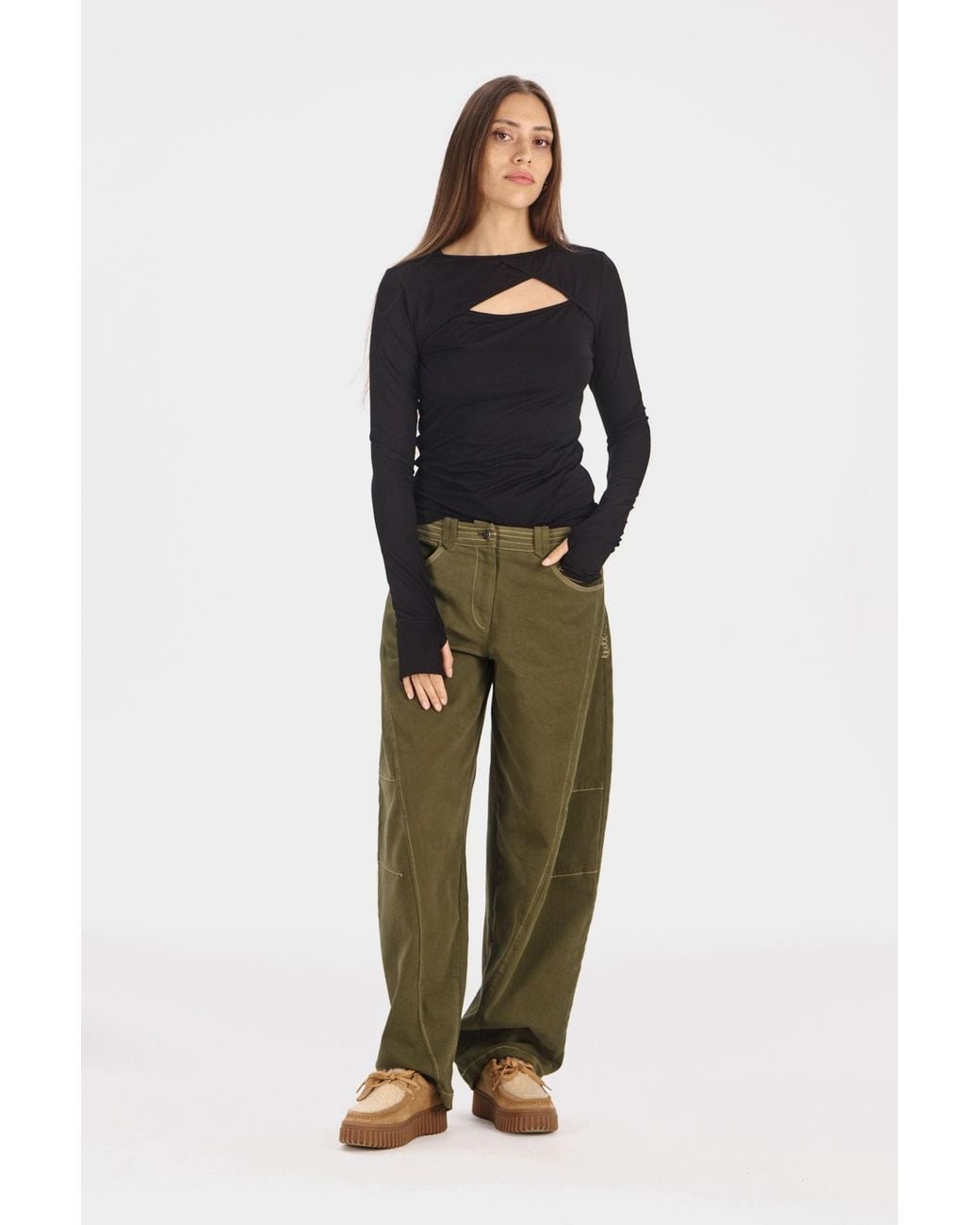 Komodo Green Amelia Organic Cotton Barel Leg Trouser