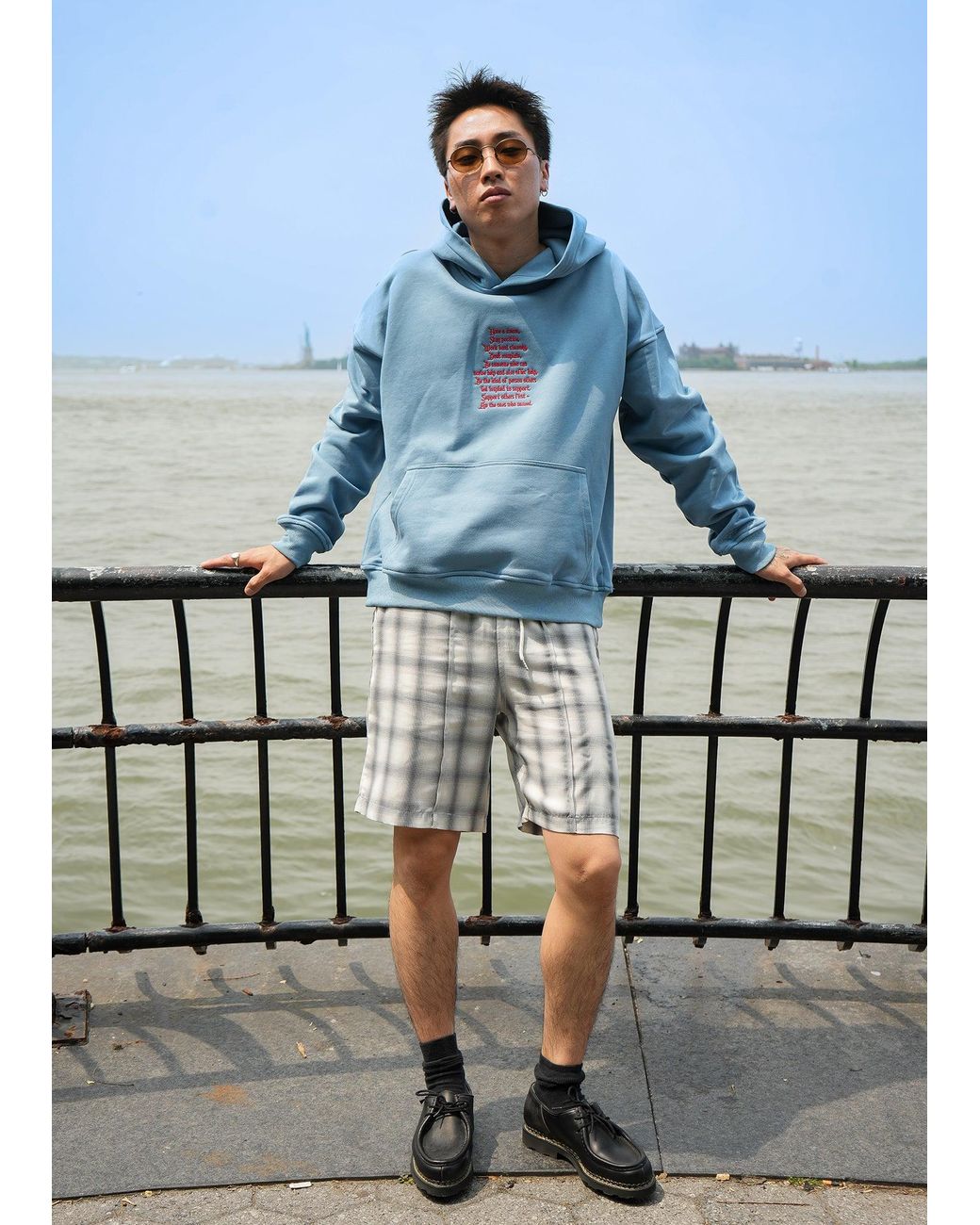 Éclectique Blue Lightweight Terry Hoodie for men