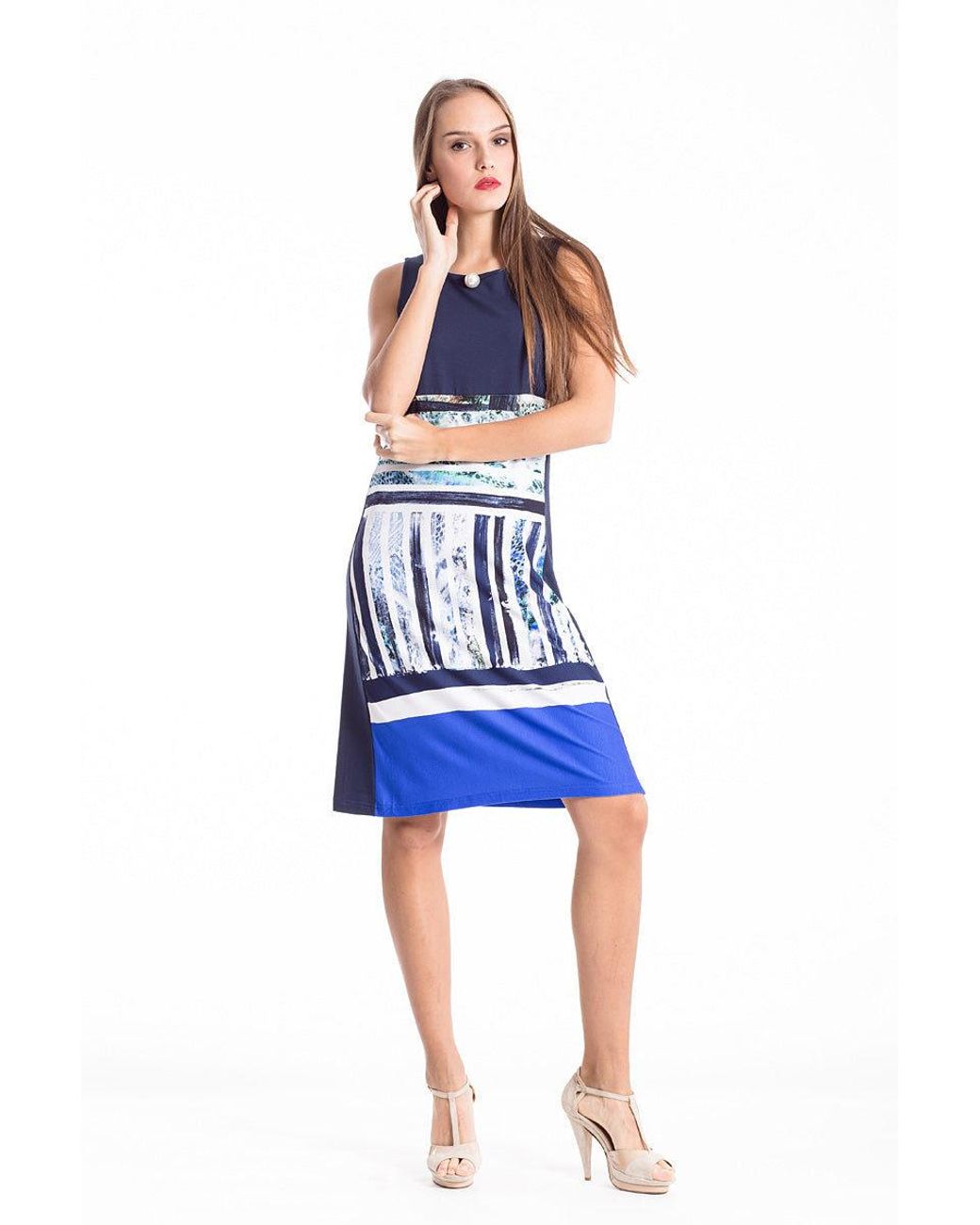 Conquista Blue Sleeveless A Line Dress
