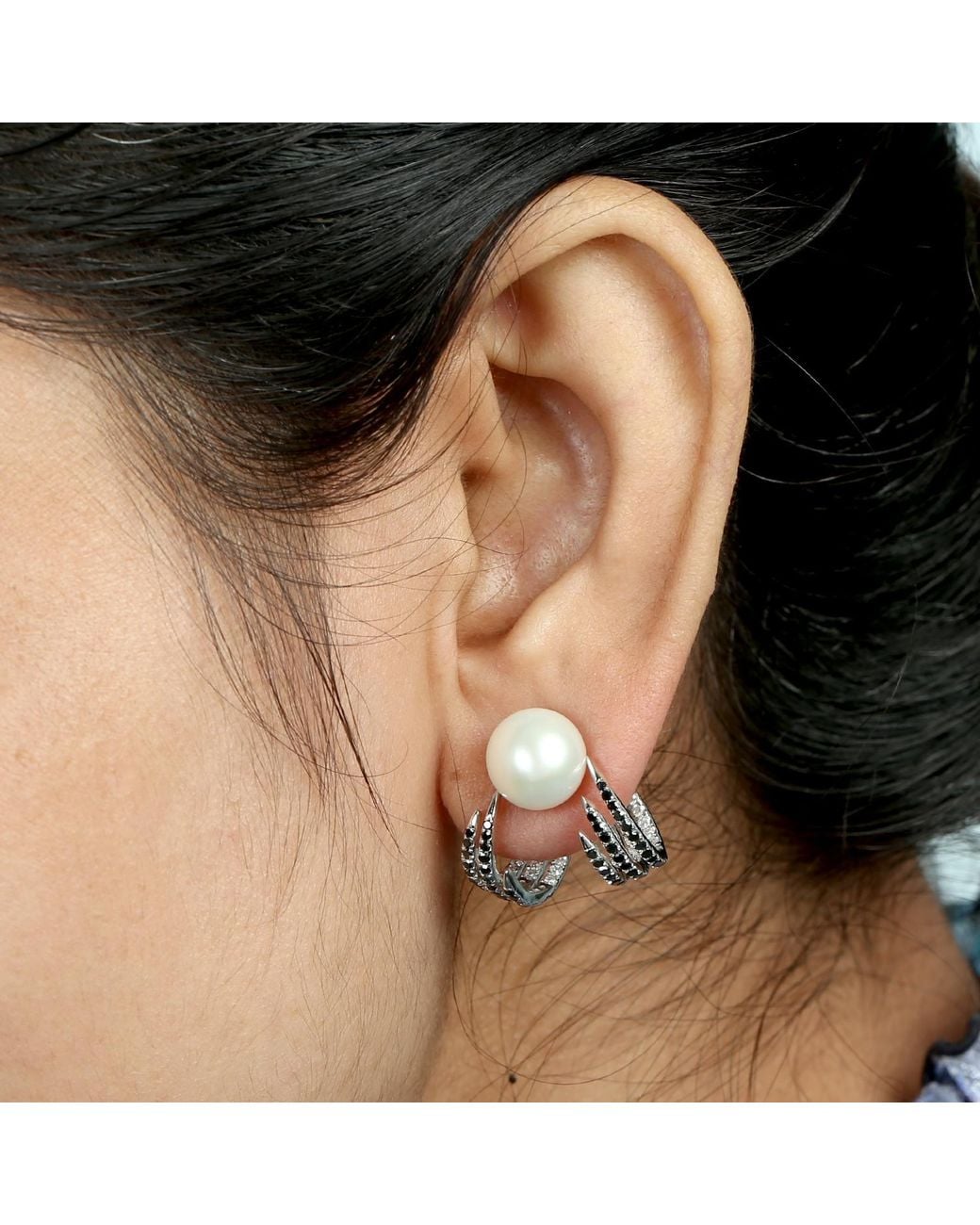 Artisan Metallic Diamond & Pearl Earrings