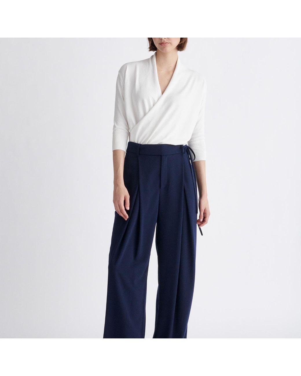 Paisie White Cropped Sleeve Knitted Wrap Top