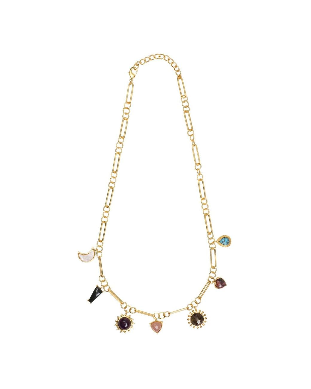 Lila Rasa Metallic Multi Stones Paper Link Choker Necklace