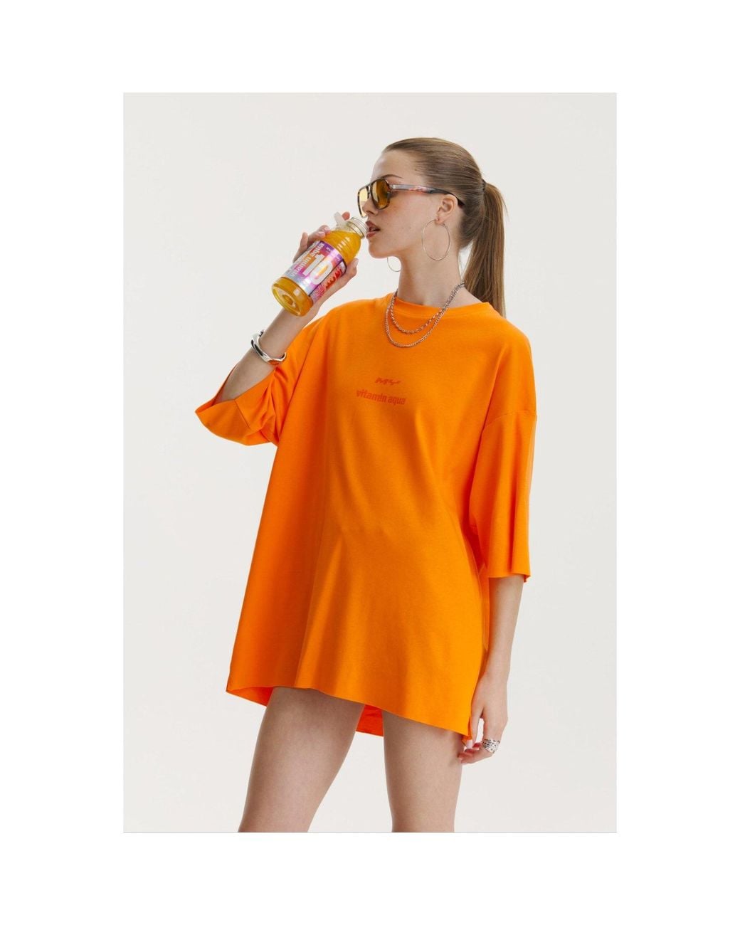mysimplicated Orange Oversized T-Shirt With Vitamin Club Design W