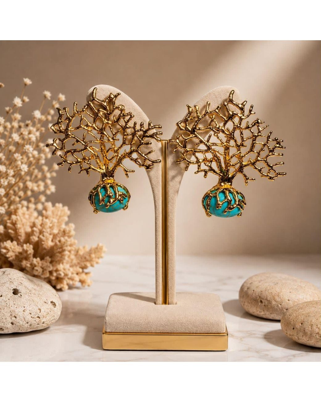 By Ozge Metallic Roots Of Serenity Natural Tree Of Life Plated Earrings
