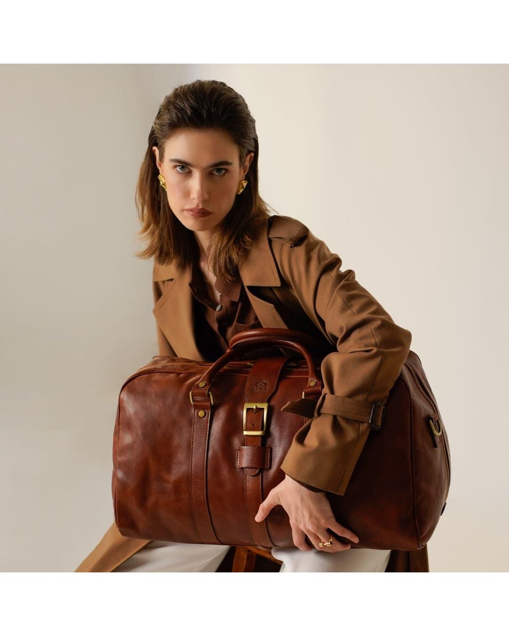 Time Resistance Brown Cognac Matte Leather Travel Bag