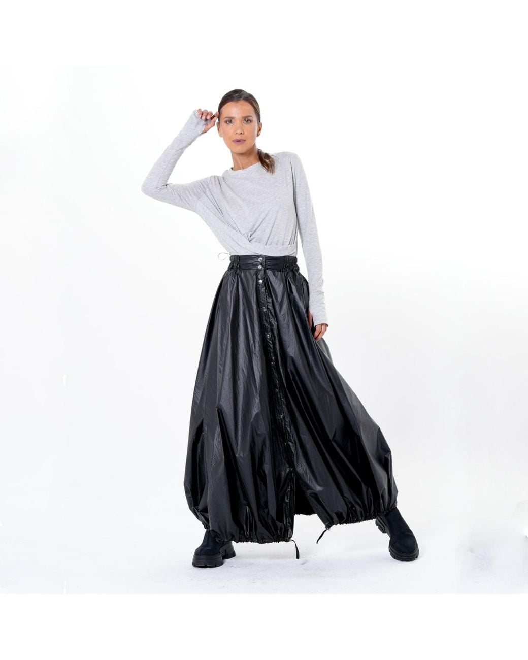Metamorph Black Voluminous Maxi Skirt With Adjustable Hem