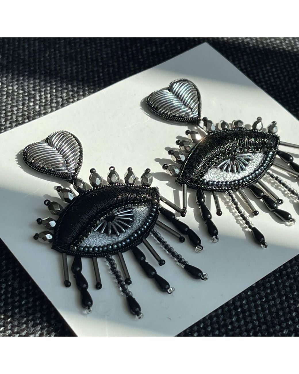VETKA Black Dangle Eye Earrings- Shadowed Passion