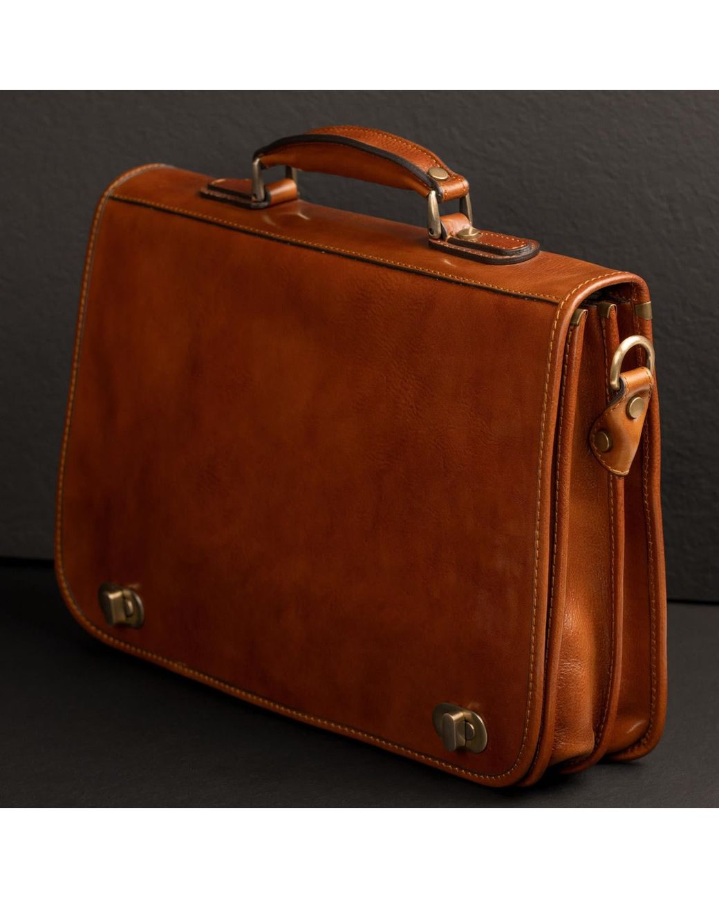 Time Resistance Brown Leather Briefcase Laptop Bag for men