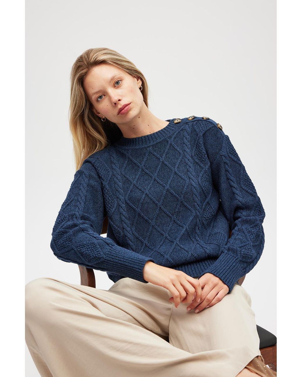 Peraluna Blue Daphne Cable Knit Jumper