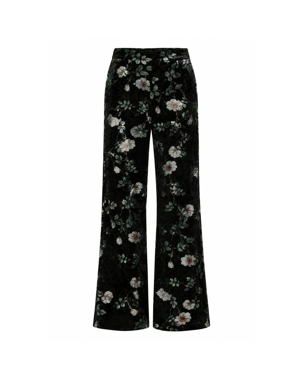 Traffic People Black Swan Song Metallic Velvet Floral Edith Wide Leg Trousers