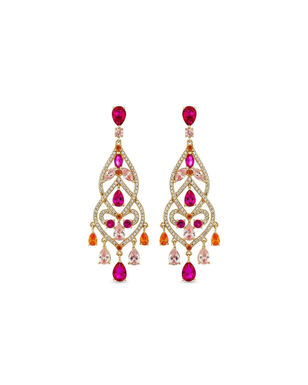 SALLY SKOUFIS White Chandelier Earrings With Made Ruby