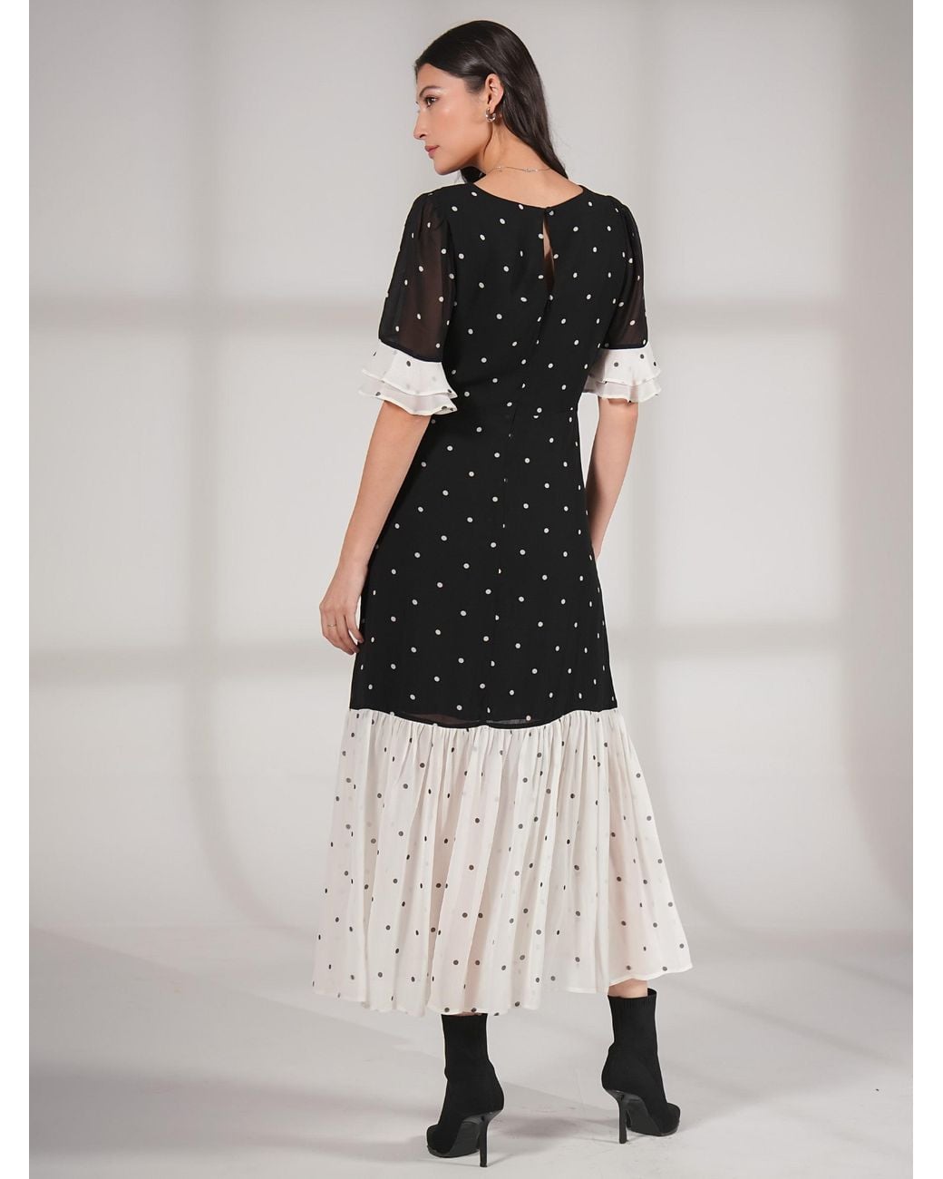 Rose & Nancy Black Saphi & Pindot Spot Maxi Dress
