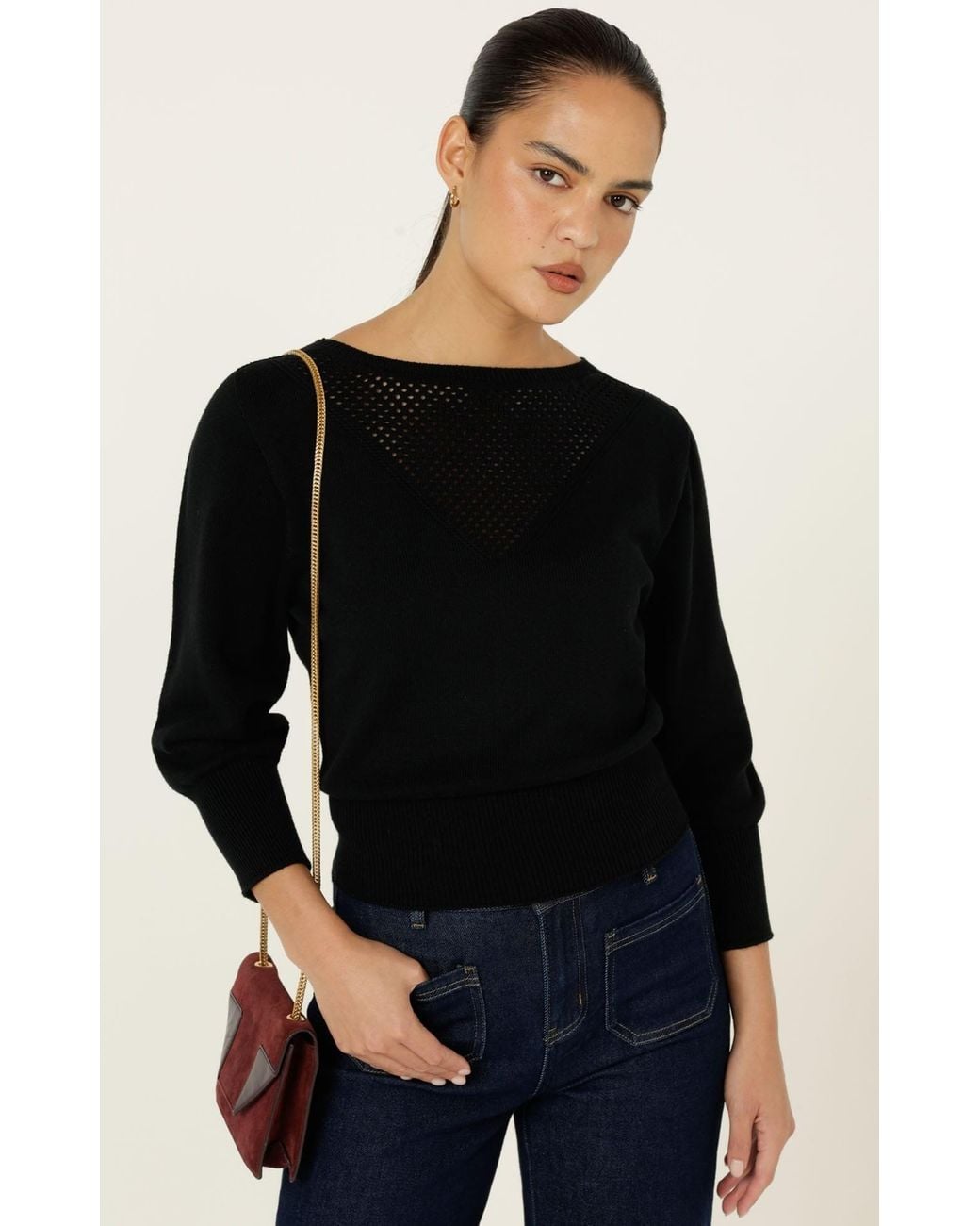 SACHA DRAKE Black Chloe Three Quarter Sleeve Knit Top