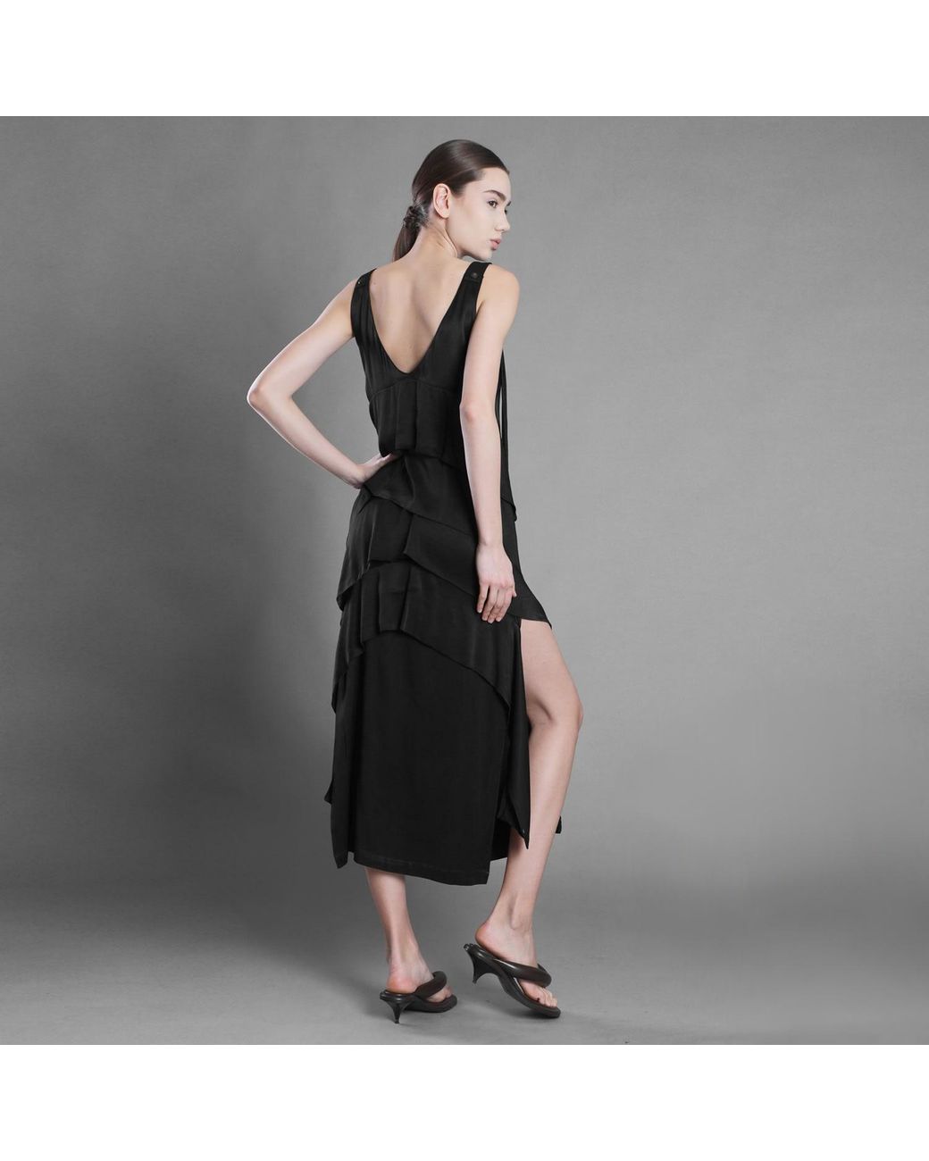 Silvia Serban Black Satin Dress And Adjustable Straps