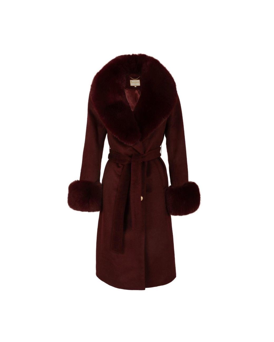 Santinni Red Luxurious Cashmere-Wool Coat With Faux Fur