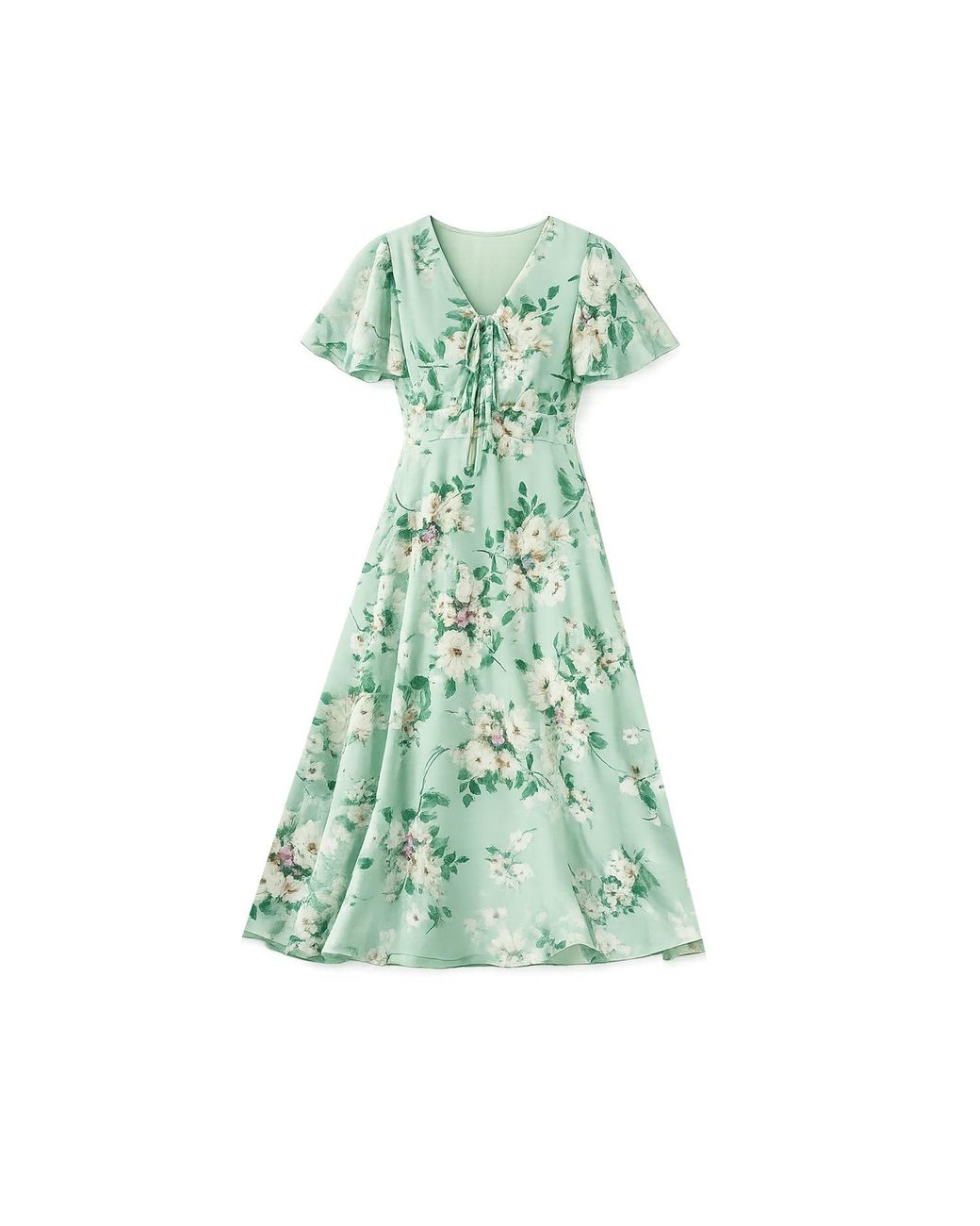 Yumi' Green Mint Floral Tea Dress With Front Ties